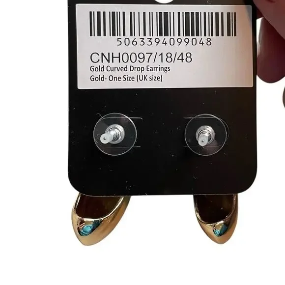 NWT PrettyLittleThing Gold Curved Drop Earrings Chunky Push Back Earrings Gold - Picture 7 of 15